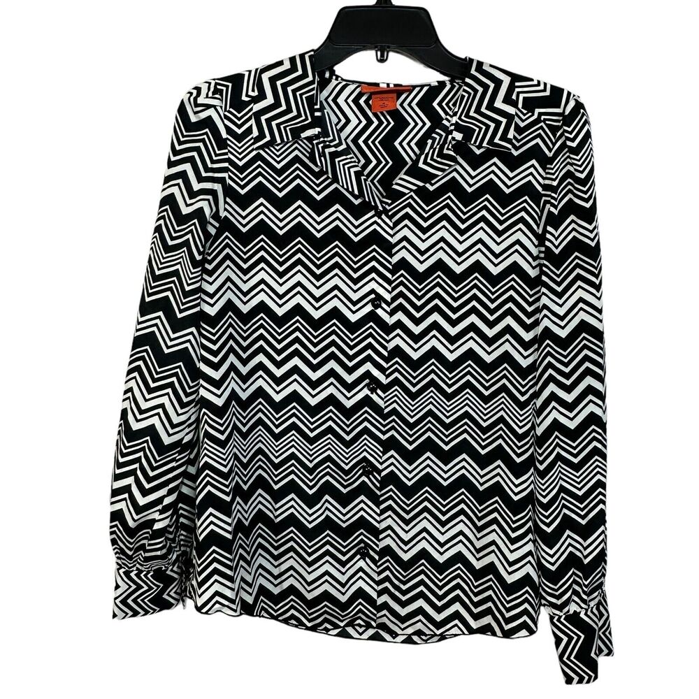Missoni For Target Zig Zag Black White Long Sleeve Button Up Blouse Women Small